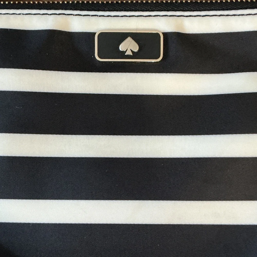 Kate Spade New York Dawn Sailing Black White Stripe Double Zip Wristlet Nylon